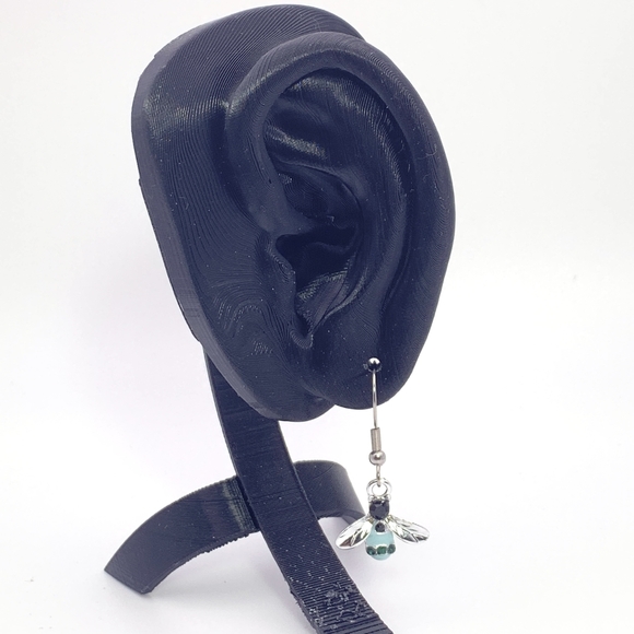 Stainless Steel Blue Bee Earrings - Picture 3 of 5